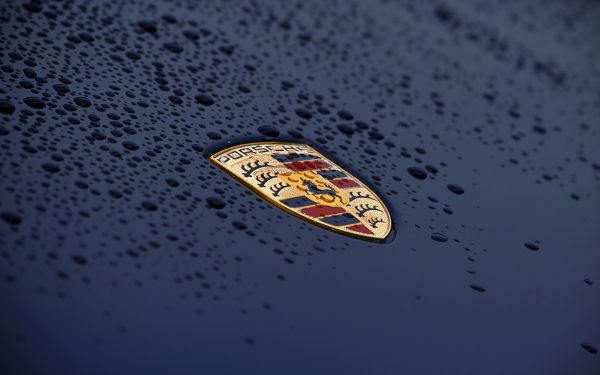 Porsche logo, drops, hood Wallpaper 2560x1600