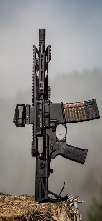 AR-15 STNGR, weapon, machine Wallpaper 828x1792