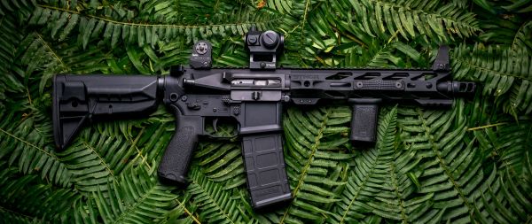 AR-15 STNGR, machine, fern Wallpaper 2560x1080