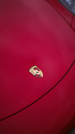 Porsche logo, emblem, hood Wallpaper 2160x3840