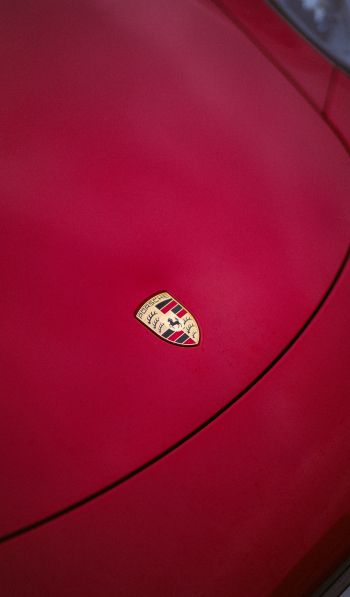 Обои 600x1024 логотип Porsche, эмблема, капот