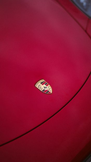 Porsche logo, emblem, hood Wallpaper 1440x2560