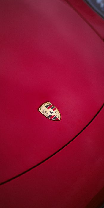 Обои 720x1440 логотип Porsche, эмблема, капот