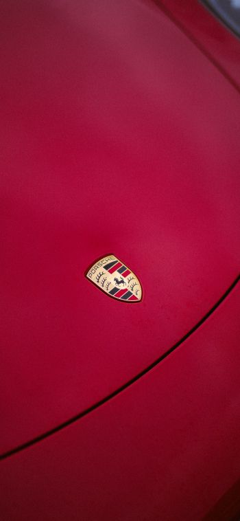 Porsche logo, emblem, hood Wallpaper 1080x2340