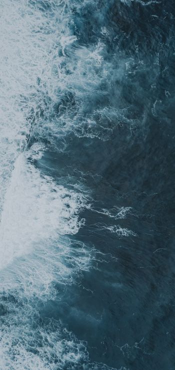 sea waves, top view, blue Wallpaper 1440x3040
