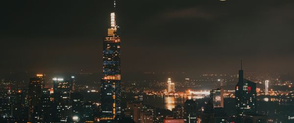 Nanjing, China, night city Wallpaper 3440x1440