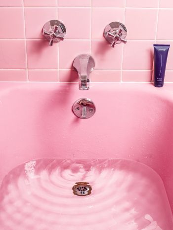 bath, pink, minimalism Wallpaper 1536x2048