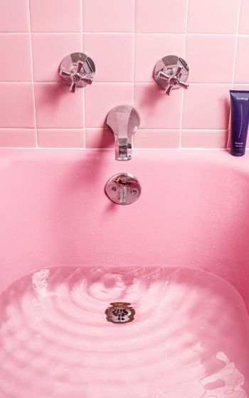 Обои 1600x2560 ванна, розовый, минимализм
