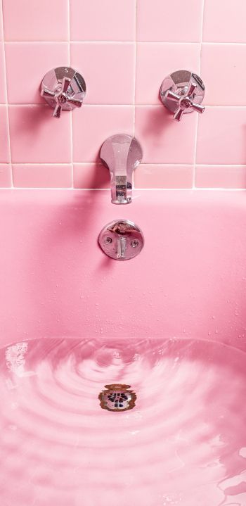 Обои 1080x2220 ванна, розовый, минимализм