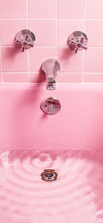 Обои 1242x2688 ванна, розовый, минимализм