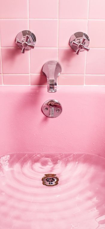 Обои 1080x2340 ванна, розовый, минимализм
