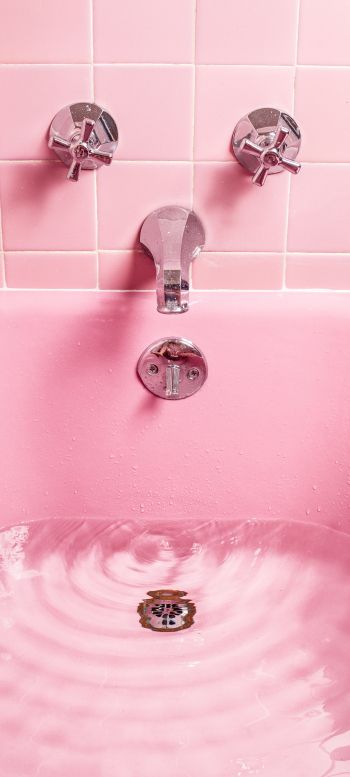 bath, pink, minimalism Wallpaper 1440x3200