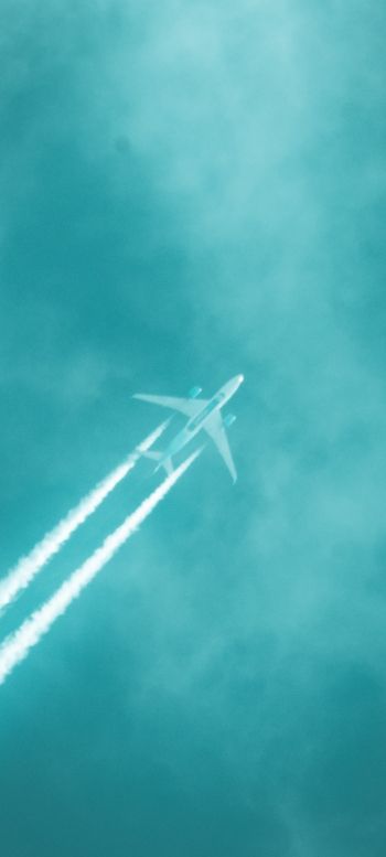 Обои 1440x3200 след от самолета, голубое небо, полет