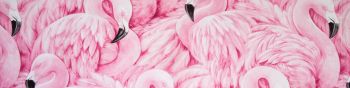 Обои 1590x400 розовый фламинго, рисунок