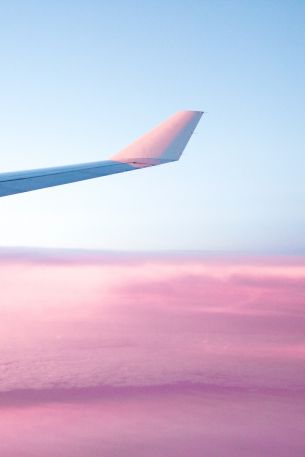airplane wing, pink sky, flight Wallpaper 640x960
