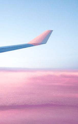 airplane wing, pink sky, flight Wallpaper 800x1280