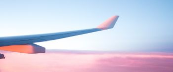 airplane wing, pink sky, flight Wallpaper 3440x1440