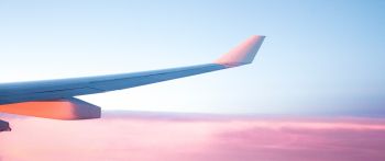 airplane wing, pink sky, flight Wallpaper 2560x1080