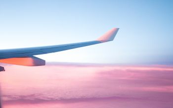 airplane wing, pink sky, flight Wallpaper 2560x1600