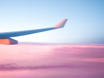 airplane wing, pink sky, flight Wallpaper 800x600