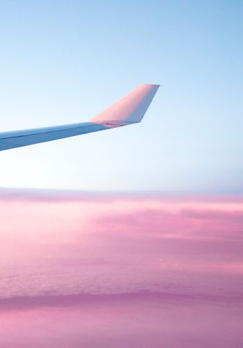 airplane wing, pink sky, flight Wallpaper 1668x2388