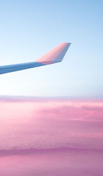 airplane wing, pink sky, flight Wallpaper 600x1024