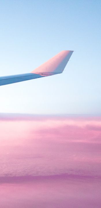 airplane wing, pink sky, flight Wallpaper 1440x2960