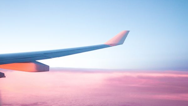 airplane wing, pink sky, flight Wallpaper 2560x1440