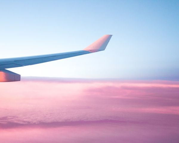 airplane wing, pink sky, flight Wallpaper 1280x1024