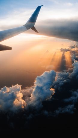 airplane wing, sunlight, flight Wallpaper 1440x2560