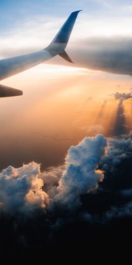 airplane wing, sunlight, flight Wallpaper 720x1440