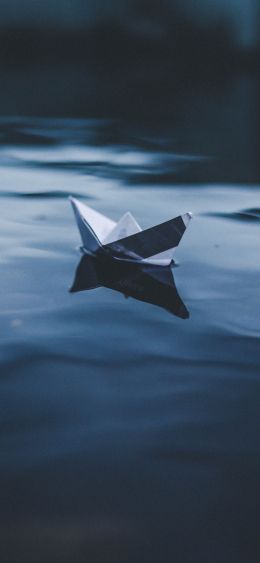 paper boat, water, blue Wallpaper 1080x2340