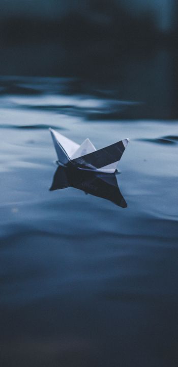paper boat, water, blue Wallpaper 1080x2220