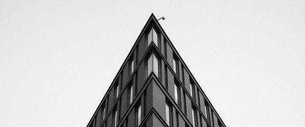 building, house corner, black and white Wallpaper 3440x1440