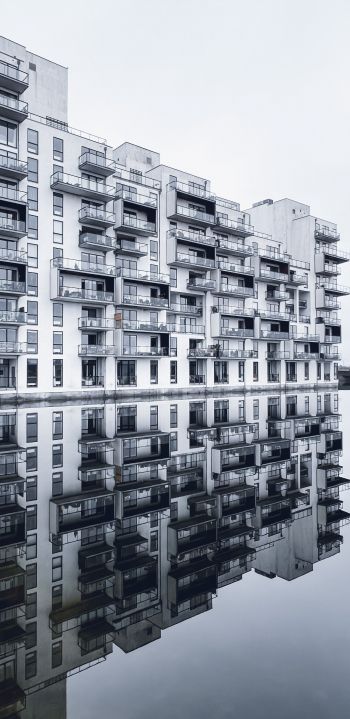 Copenhagen, Denmark, reflection in the water Wallpaper 1440x2960