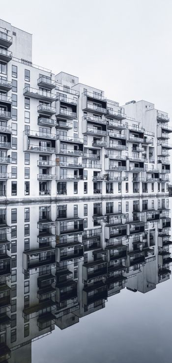Copenhagen, Denmark, reflection in the water Wallpaper 1080x2280