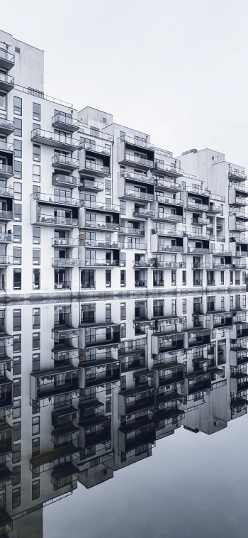 Copenhagen, Denmark, reflection in the water Wallpaper 1080x2340