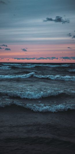 Обои 1080x2220 морские волны, закат, морской пейзаж