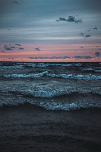 Обои 640x960 морские волны, закат, морской пейзаж
