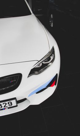 white BMW M2, sports car, black and white Wallpaper 600x1024