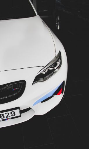 white BMW M2, sports car, black and white Wallpaper 1200x2000