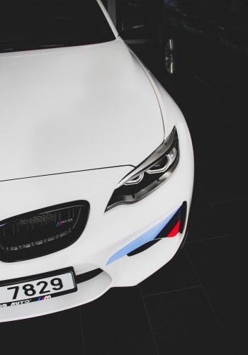 white BMW M2, sports car, black and white Wallpaper 1668x2388