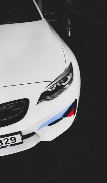 white BMW M2, sports car, black and white Wallpaper 600x1024