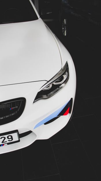 white BMW M2, sports car, black and white Wallpaper 2160x3840