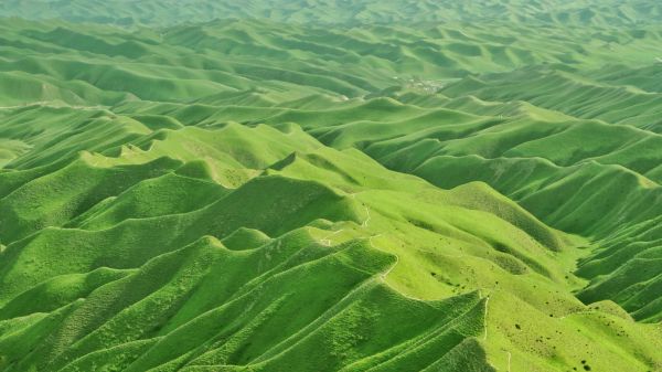 Обои 1280x720 долина, вид с высоты птичьего полета, зеленый