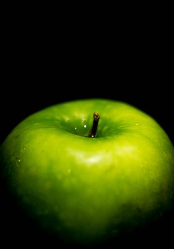 Обои 1668x2388 зеленое яблоко, на черном фоне, макро