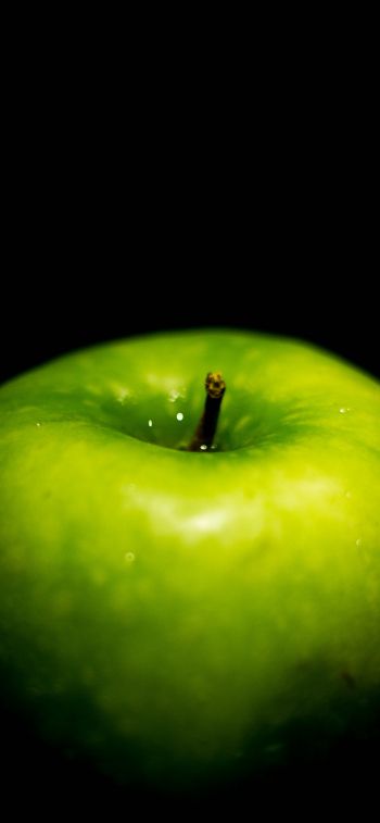 Обои 1242x2688 зеленое яблоко, на черном фоне, макро