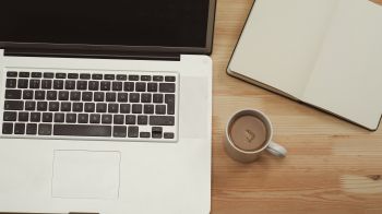 laptop, coffee, workplace Wallpaper 1600x900