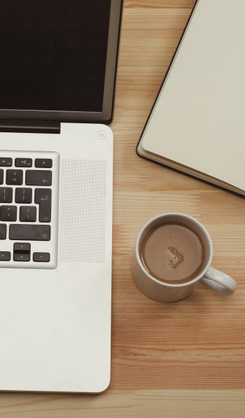 laptop, coffee, workplace Wallpaper 600x1024