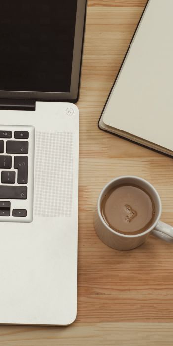 laptop, coffee, workplace Wallpaper 720x1440